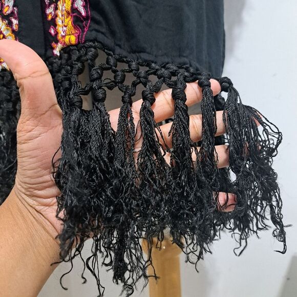 Tigerlily Embroidered Button Down Fringe Cardigan Cruise Dress Small Black - Picture 12 of 17